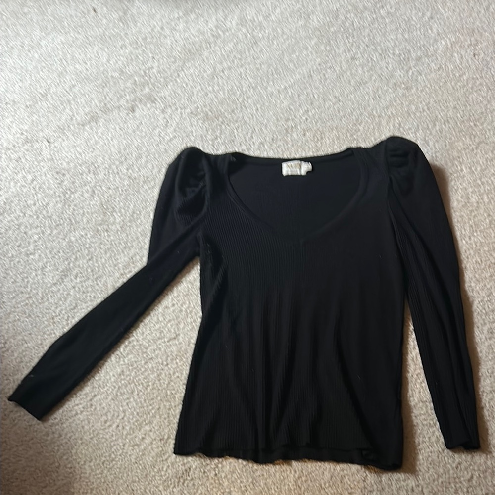 Nation LTD Black Puff Sleeve V-Neck Sweater